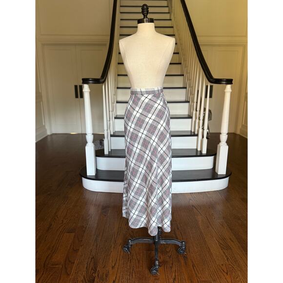 Vintage 70s Plaid Tartan A-Line Maxi Skirt Winter Red White Grunge Indie Preppy - Picture 2 of 11